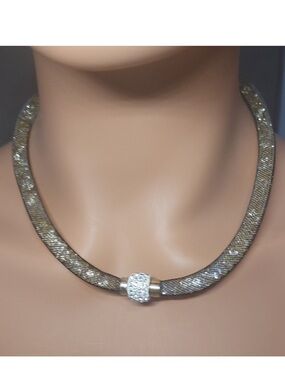 Gold-Tone Mesh Collar Necklace with Crystal Pavé Slider